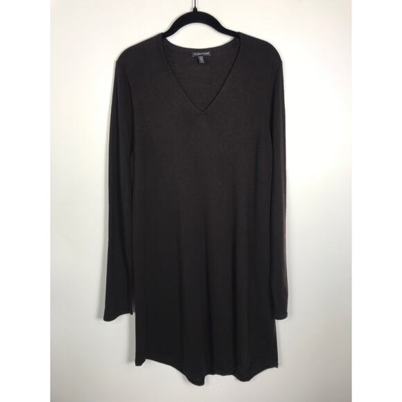 Eileen Fisher Women's M Dark Brown Wool Long Tunic Sweater Comfy Fall Winter - Picture 2 of 12